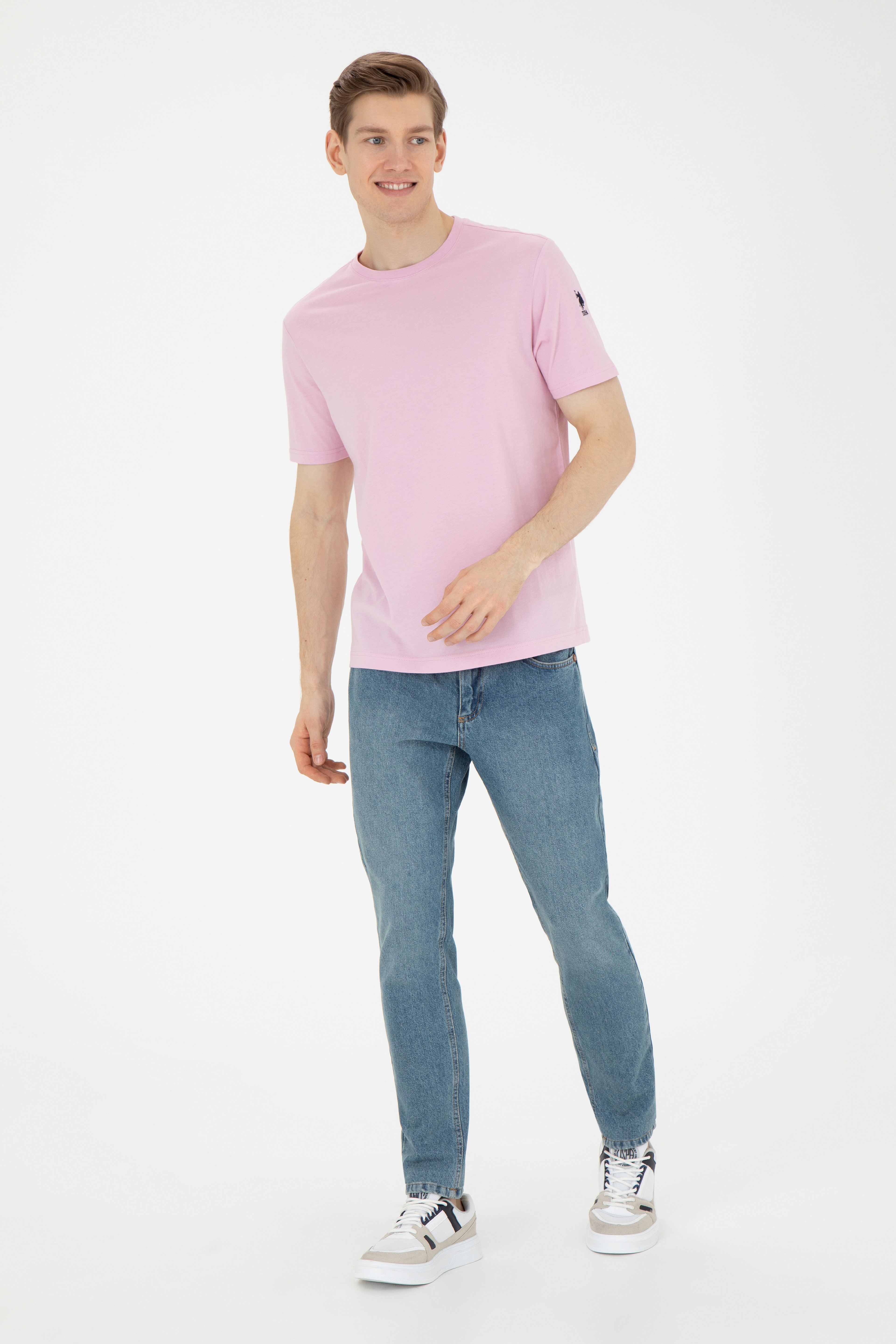 Erkek Regular Fit Bisiklet Yaka Pembe Basic Tişört - Image 4