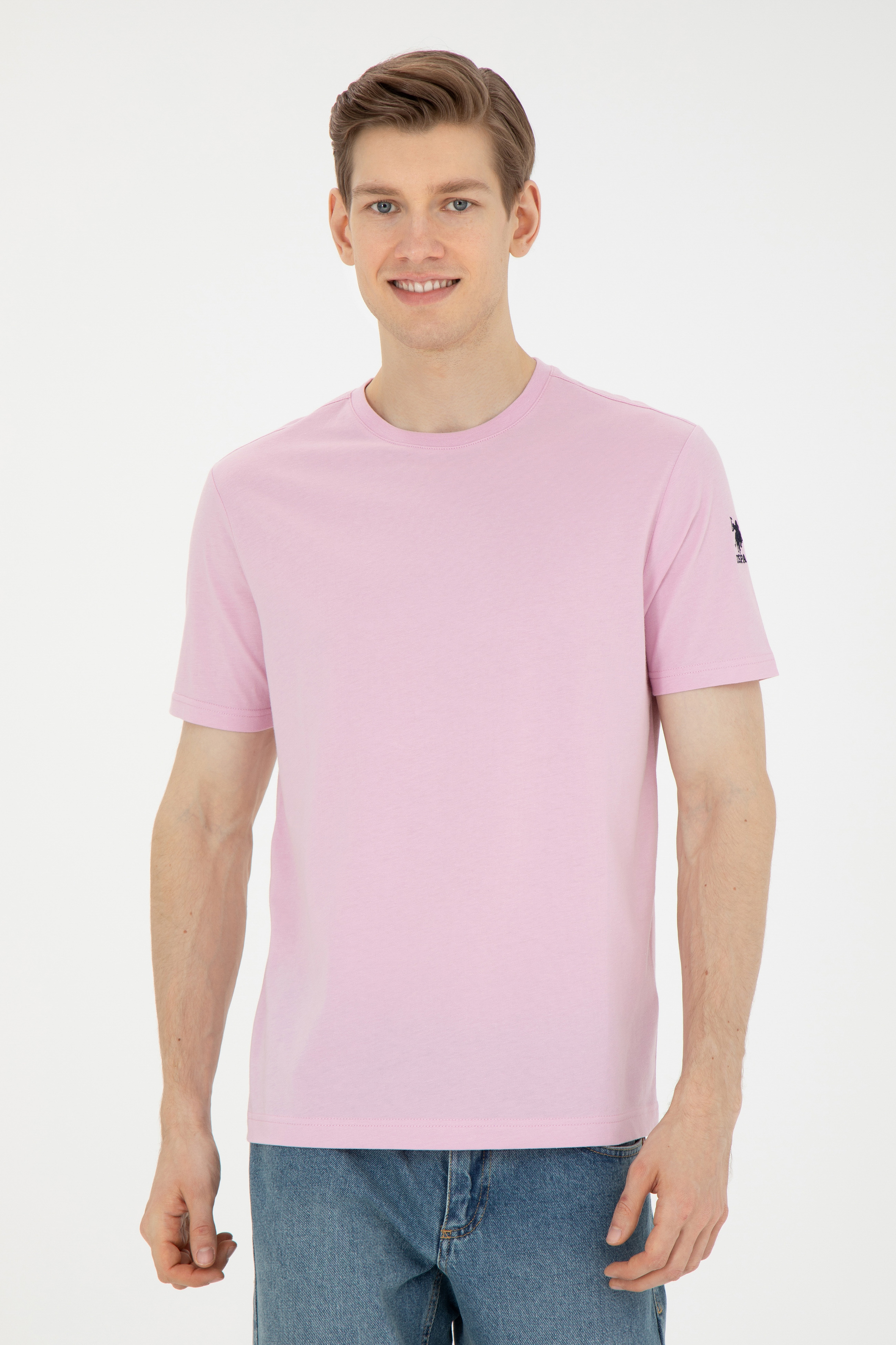 Erkek Regular Fit Bisiklet Yaka Pembe Basic Tişört