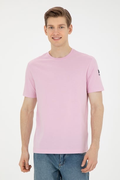 Erkek Regular Fit Bisiklet Yaka Pembe Basic Tişört