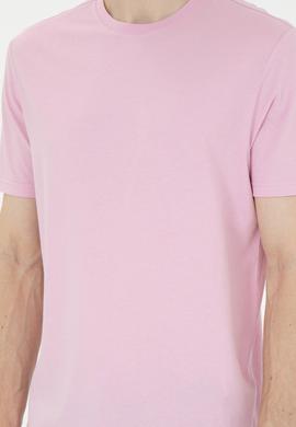 Erkek Regular Fit Bisiklet Yaka Pembe Basic Tişört - 50284618071