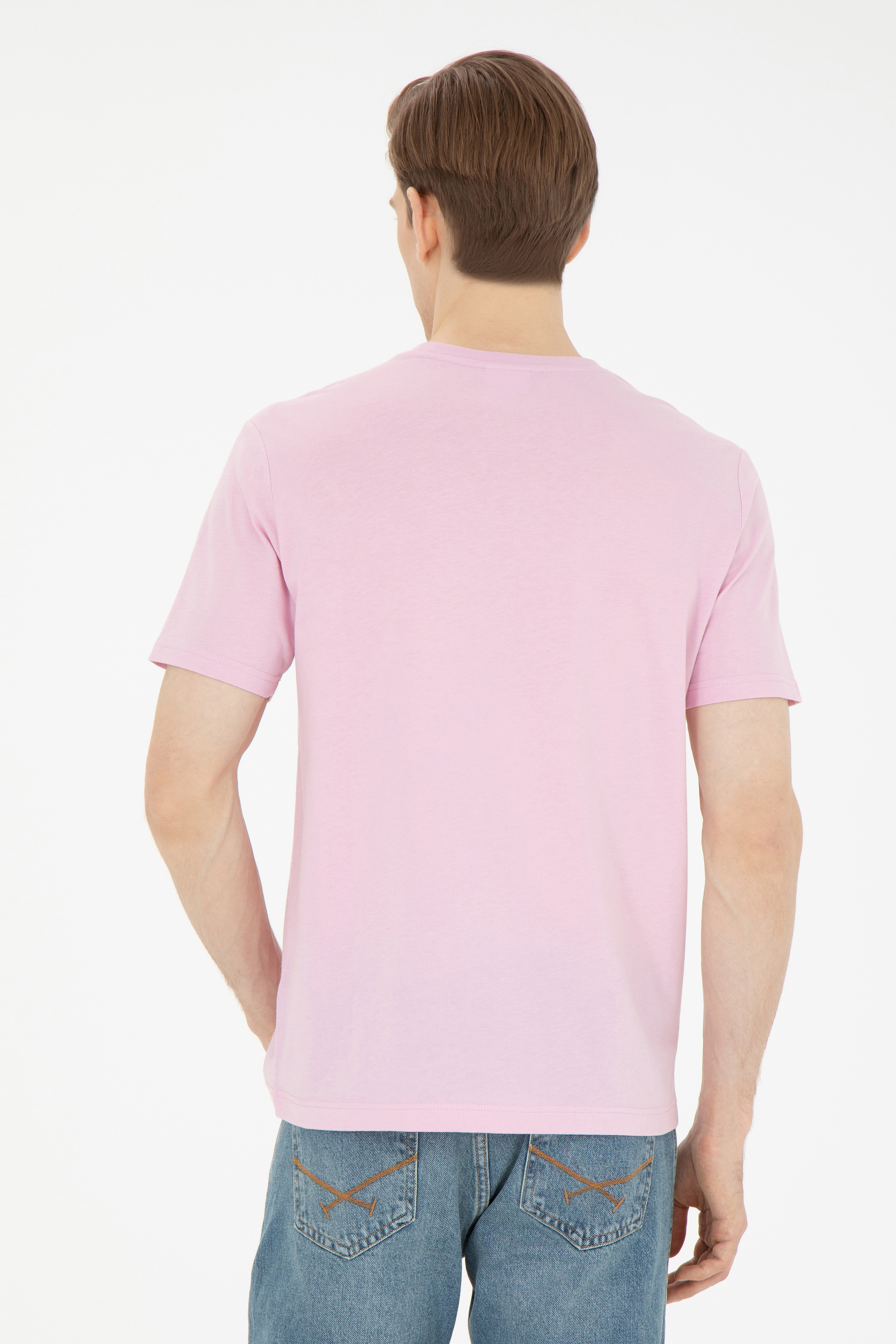 Erkek Regular Fit Bisiklet Yaka Pembe Basic Tişört