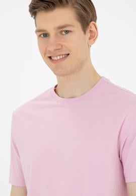 Erkek Regular Fit Bisiklet Yaka Pembe Basic Tişört - 50284618071