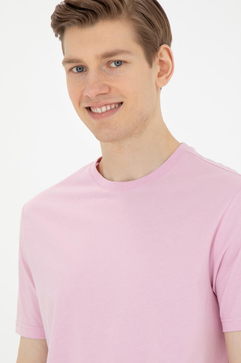 Erkek Regular Fit Bisiklet Yaka Pembe Basic Tişört