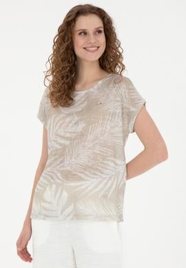 Kadın Açık Haki Bisiklet Yaka Tişört - 50286047003