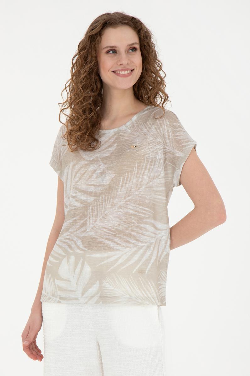 Kadın Açık Haki Bisiklet Yaka Tişört