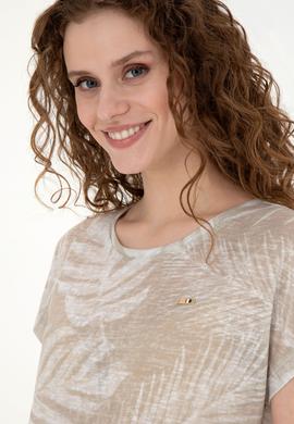 Kadın Açık Haki Bisiklet Yaka Tişört - 50286047003