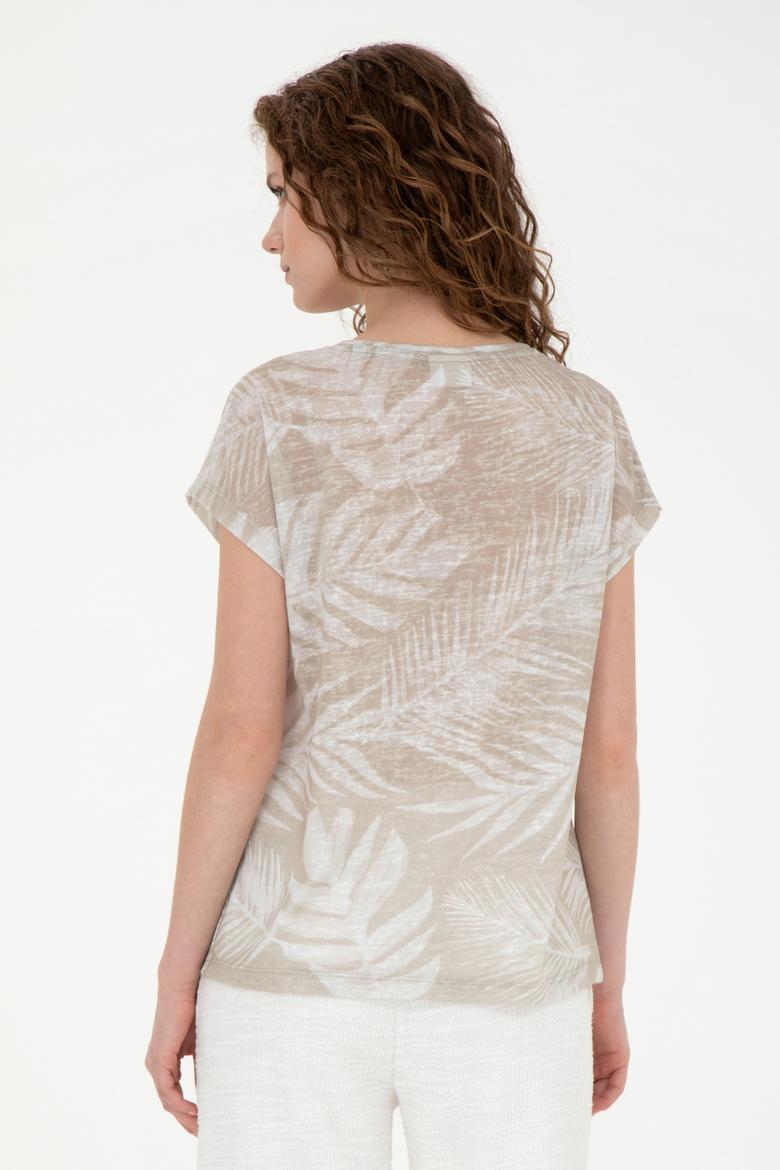 Kadın Açık Haki Bisiklet Yaka Tişört - 50286047003