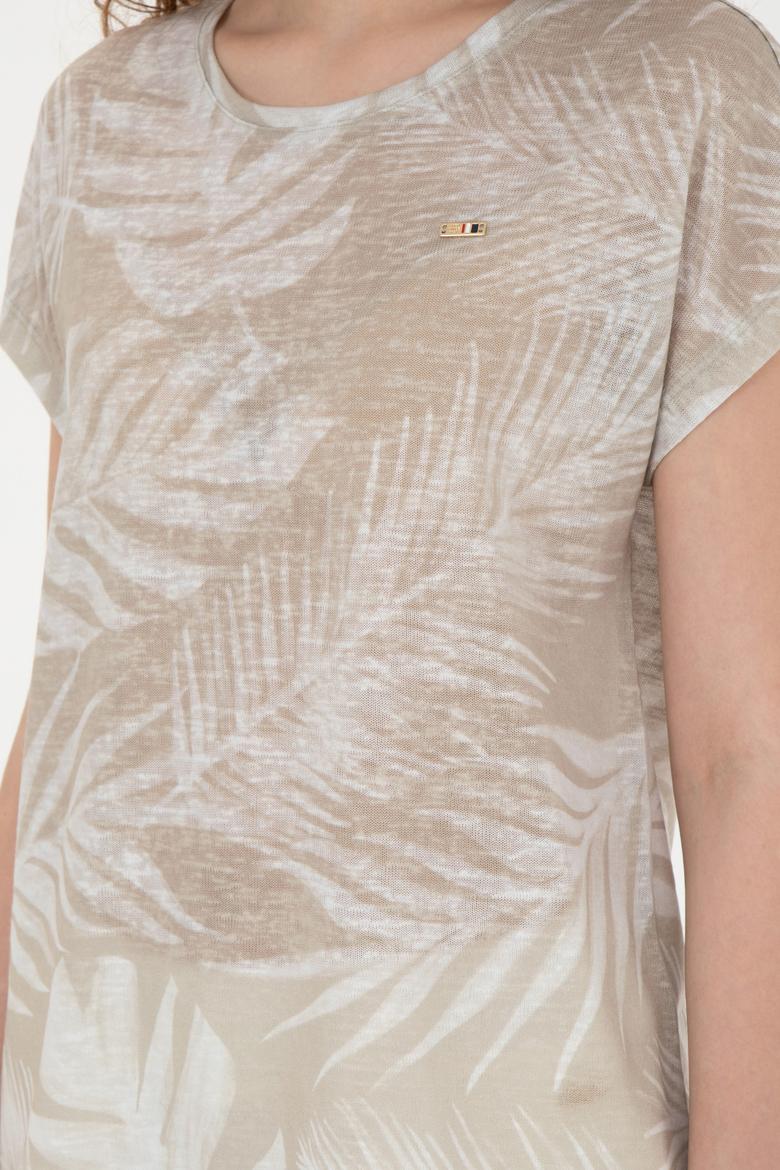 Kadın Açık Haki Bisiklet Yaka Tişört - 50286047003