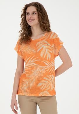 Kadın Turuncu Bisiklet Yaka Tişört - 50286047013