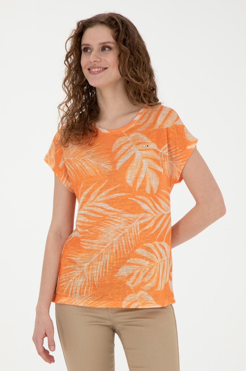 Kadın Turuncu Bisiklet Yaka Tişört