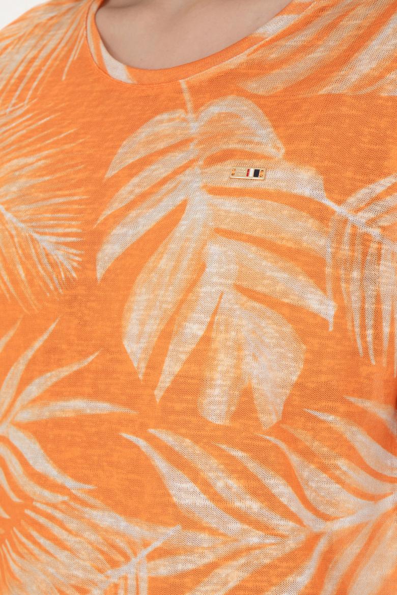 Kadın Turuncu Bisiklet Yaka Tişört - 50286047013