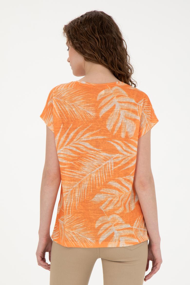 Kadın Turuncu Bisiklet Yaka Tişört - 50286047013