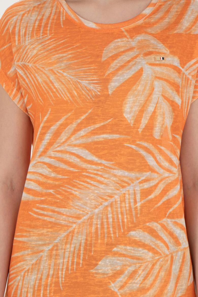 Kadın Turuncu Bisiklet Yaka Tişört - 50286047013