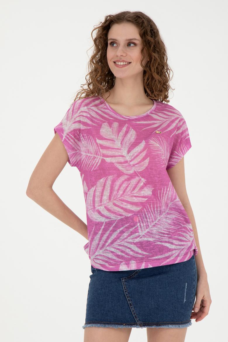 Kadın Menekşe Bisiklet Yaka Tişört - 50286047021