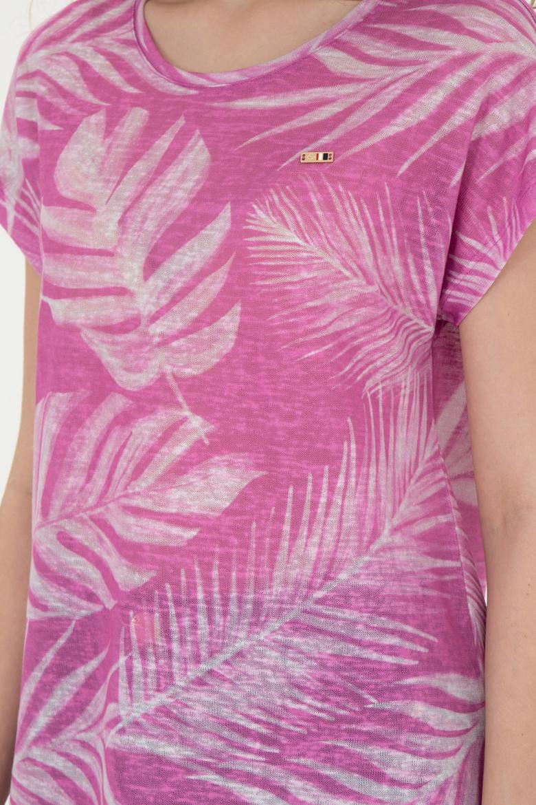 Kadın Menekşe Bisiklet Yaka Tişört - 50286047021