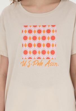 Kadın Krem Bisiklet Yaka Tişört - 50286051016