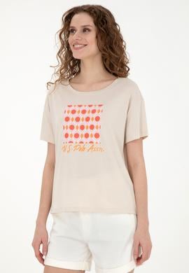 Kadın Krem Bisiklet Yaka Tişört - 50286051016