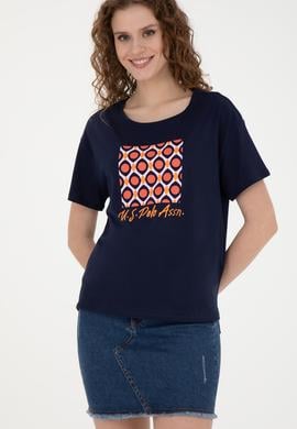 Kadın Lacivert Bisiklet Yaka Tişört - 50286051017