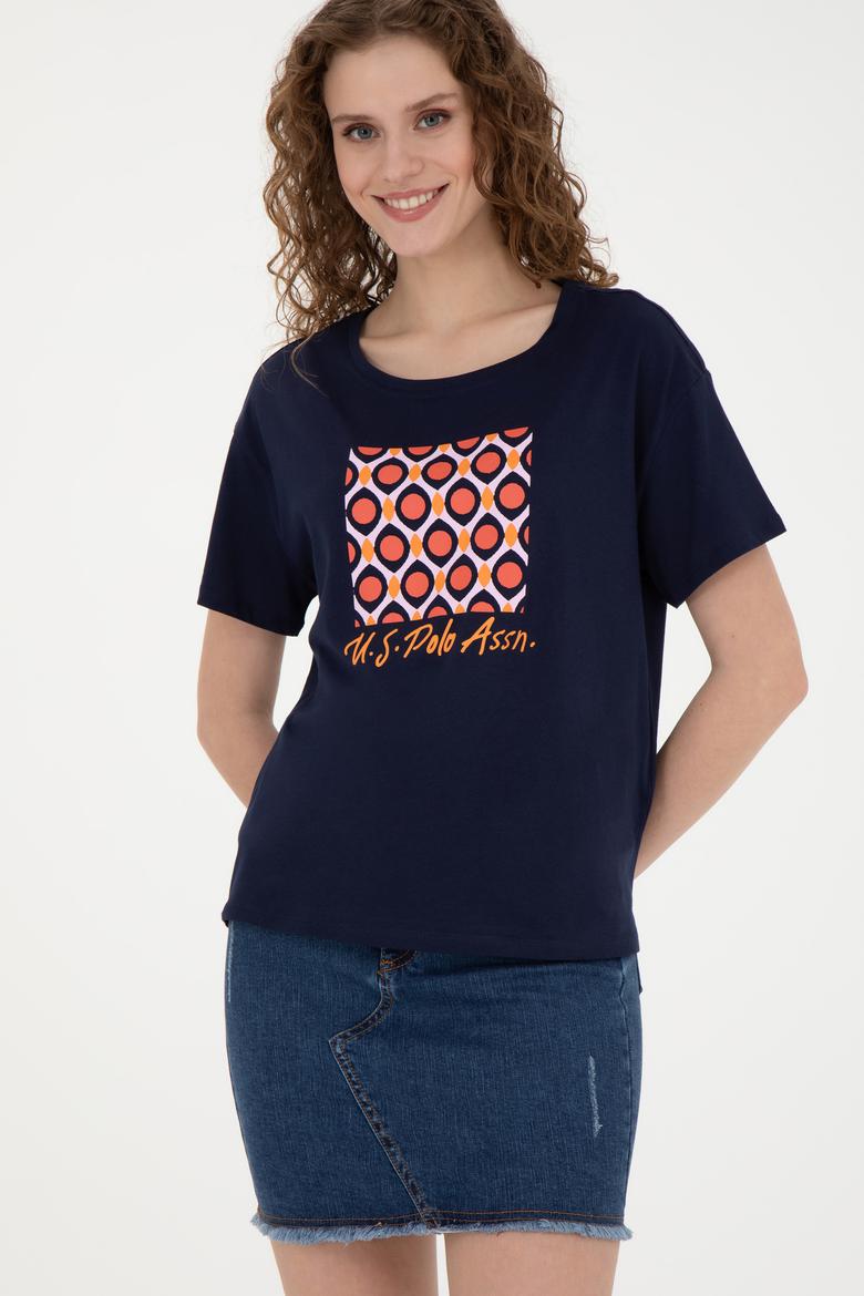 Kadın Lacivert Bisiklet Yaka Tişört - 50286051017