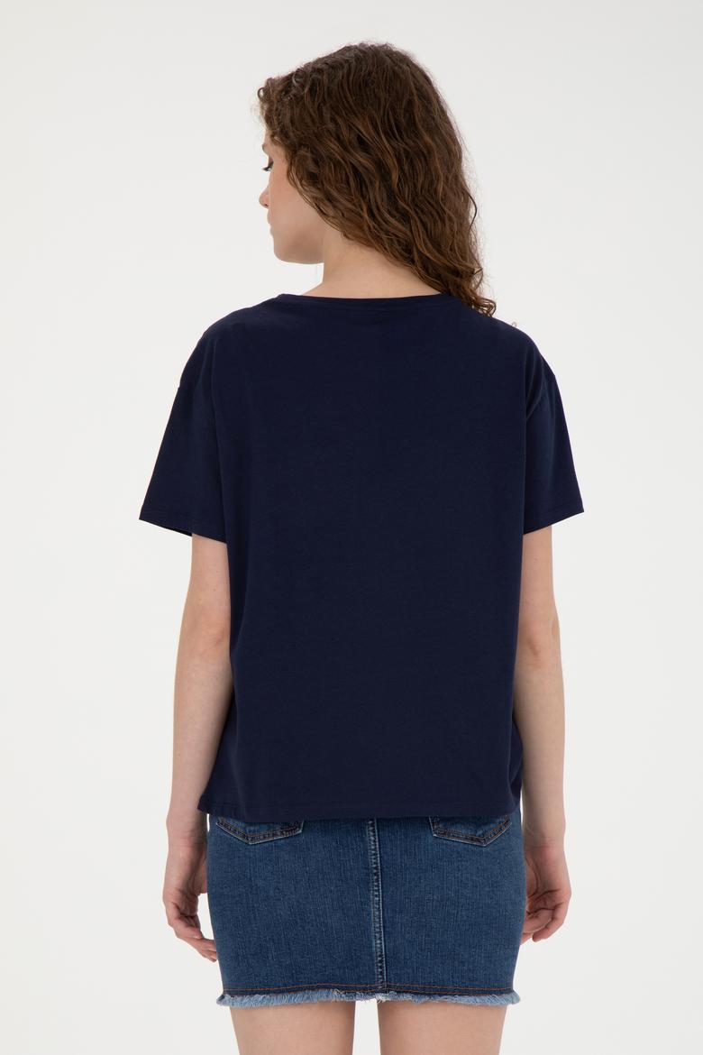 Kadın Lacivert Bisiklet Yaka Tişört - 50286051017
