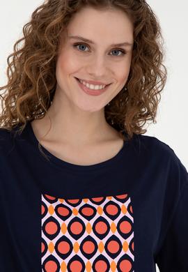 Kadın Lacivert Bisiklet Yaka Tişört - 50286051017