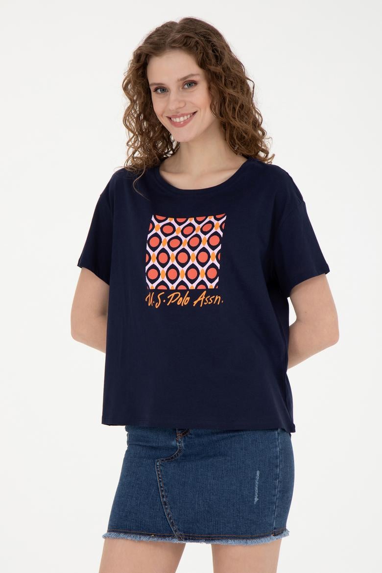 Kadın Lacivert Bisiklet Yaka Tişört