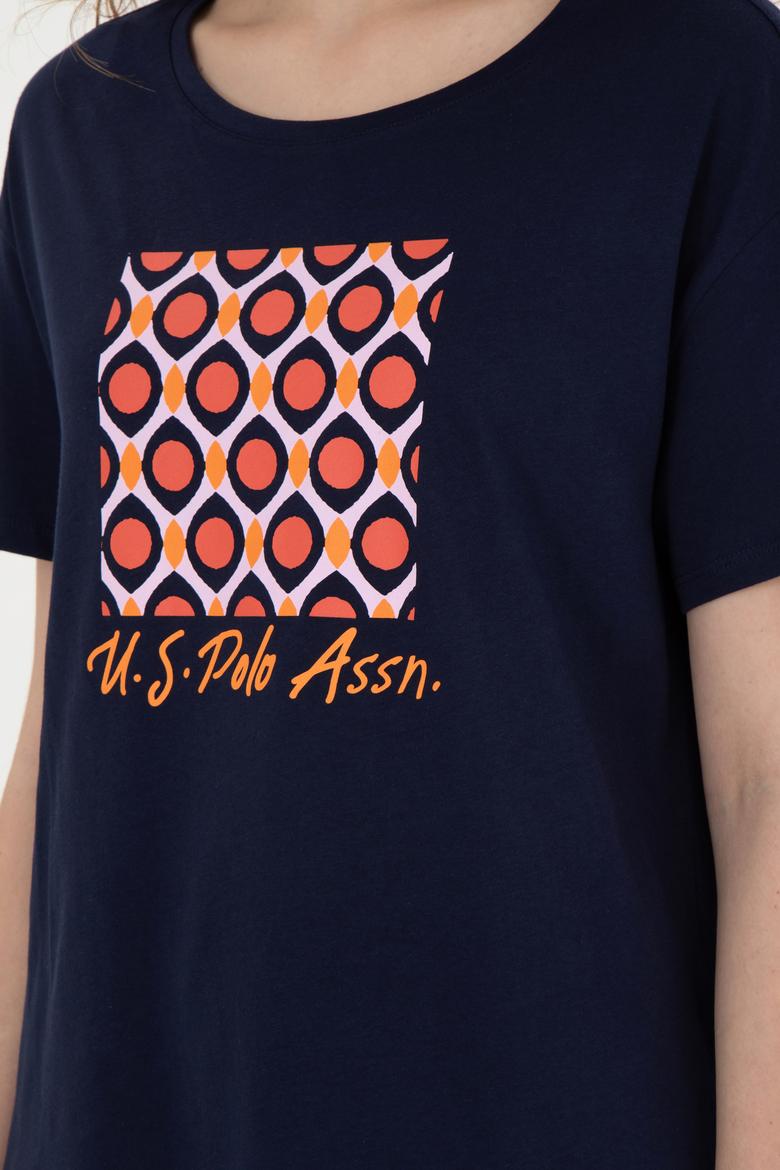 Kadın Lacivert Bisiklet Yaka Tişört - 50286051017