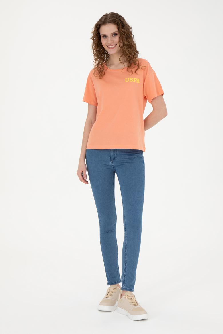 Kadın Somon Bisiklet Yaka Tişört - 50286105049