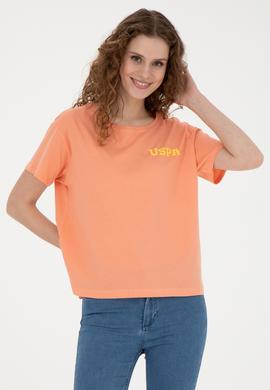 Kadın Somon Bisiklet Yaka Tişört - 50286105049