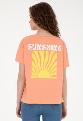 Kadın Somon Bisiklet Yaka Tişört - 50286105049