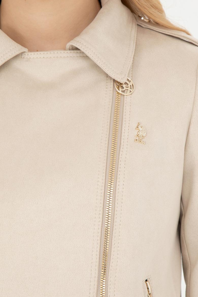 Kadın Ekru Deri Ceket - 50288623012