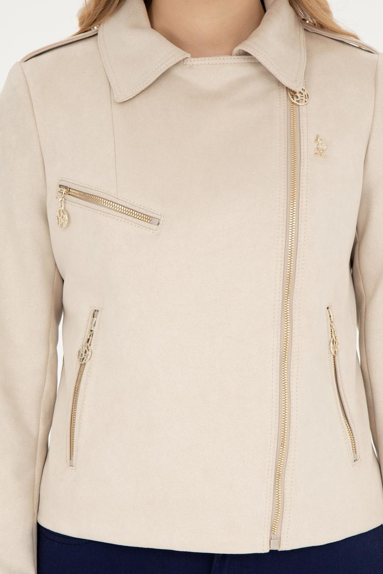 Kadın Ekru Deri Ceket - 50288623012