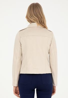 Kadın Ekru Deri Ceket - 50288623012