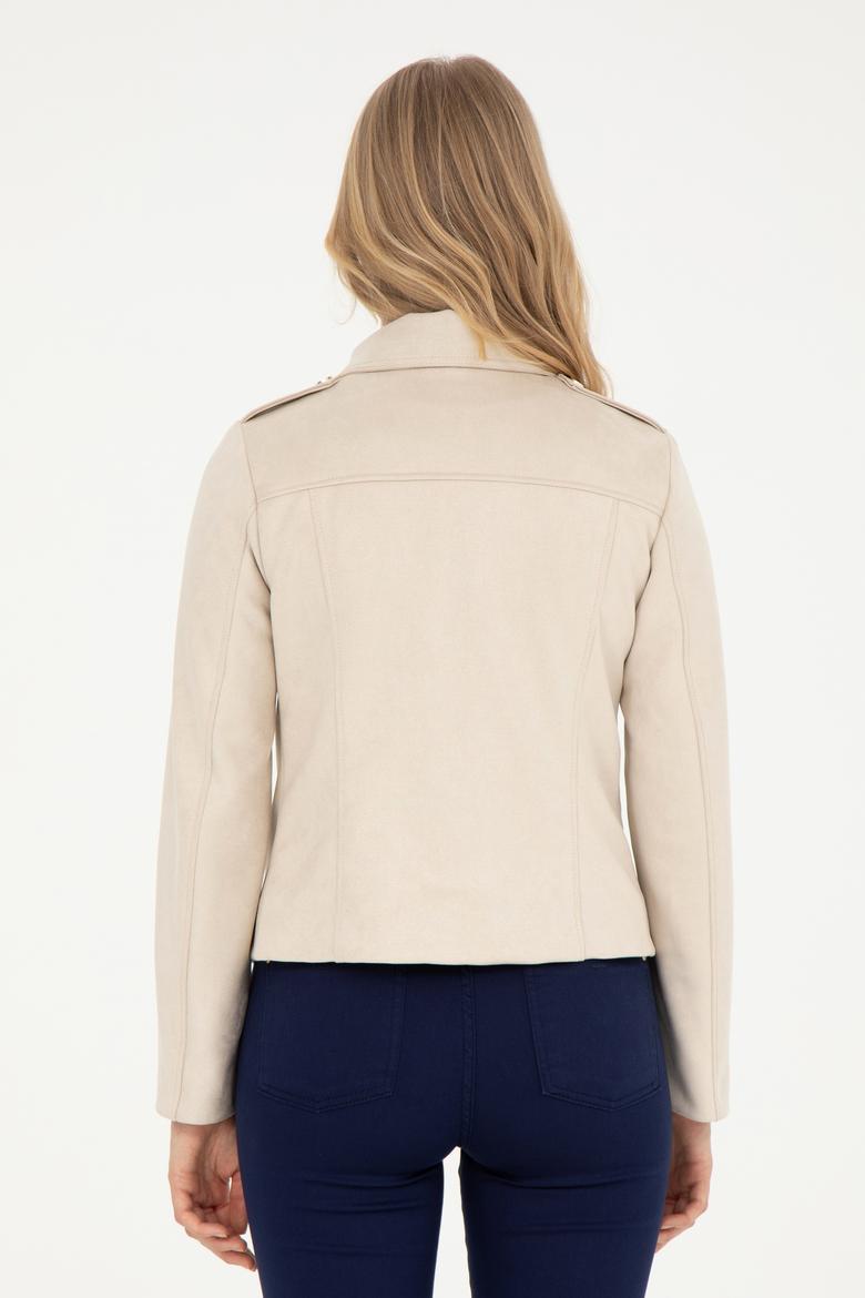 Kadın Ekru Deri Ceket - 50288623012