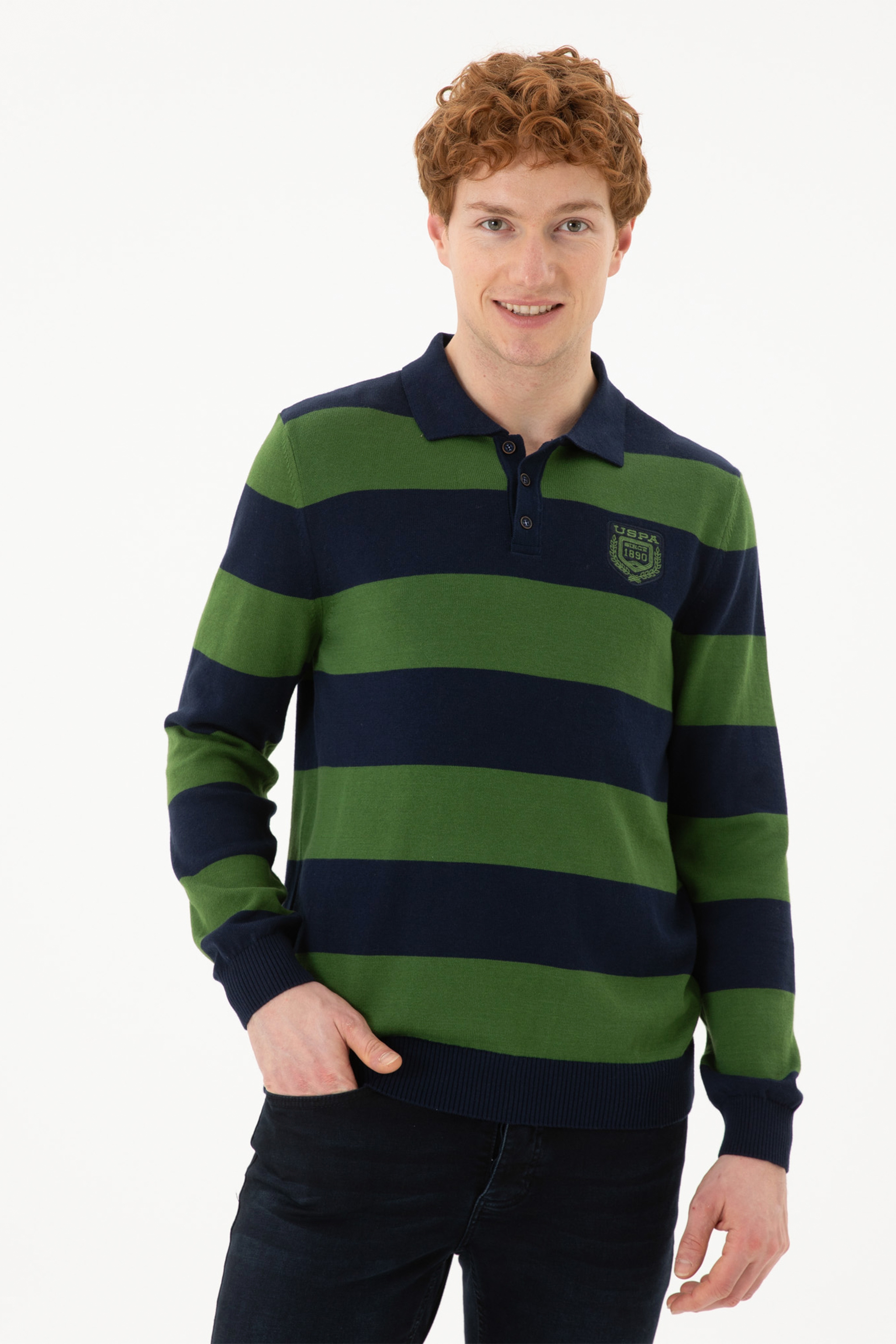 Erkek Yeşil Polo Yaka Kazak - Image 1