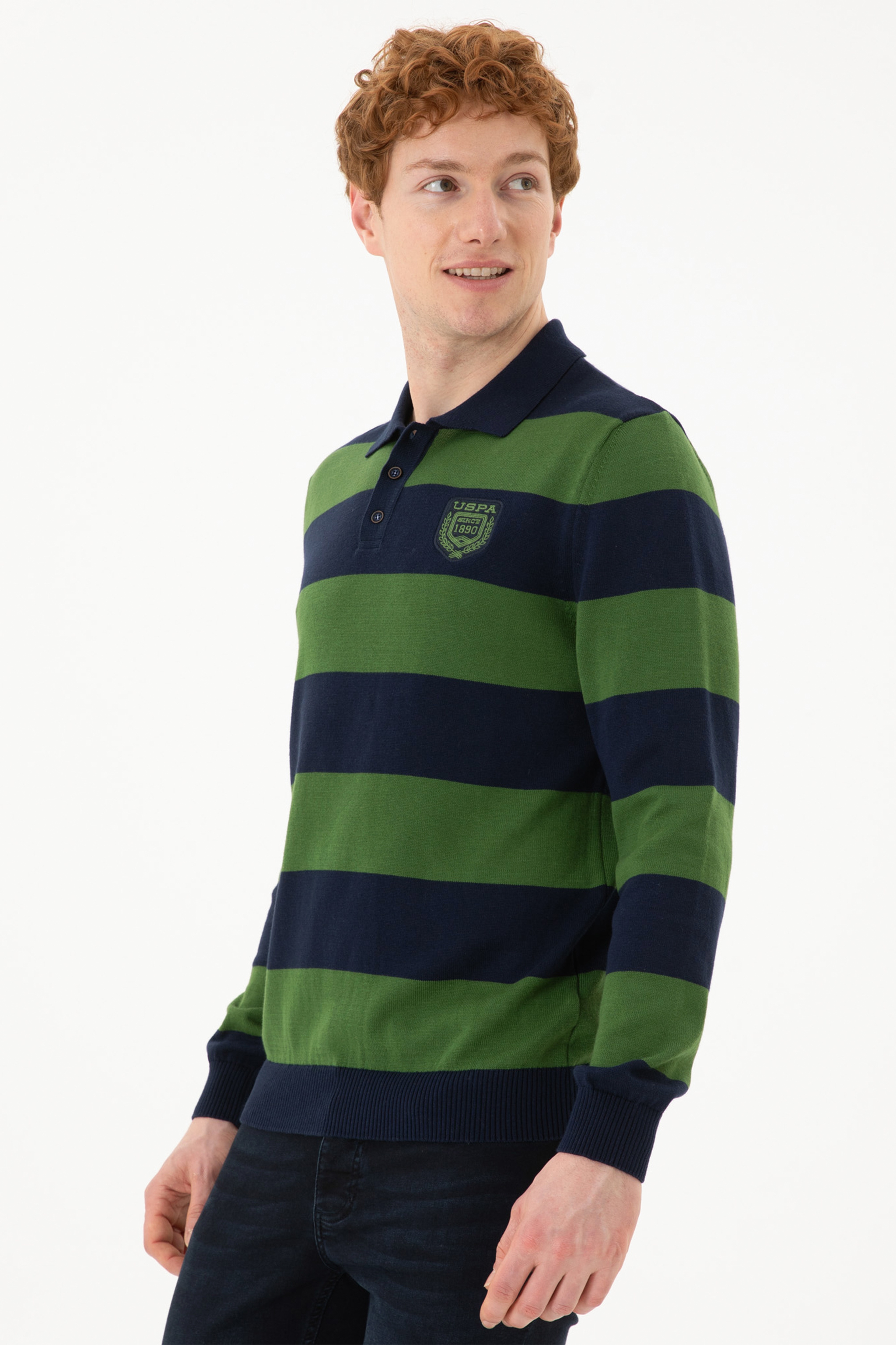 Erkek Yeşil Polo Yaka Kazak - Image 3