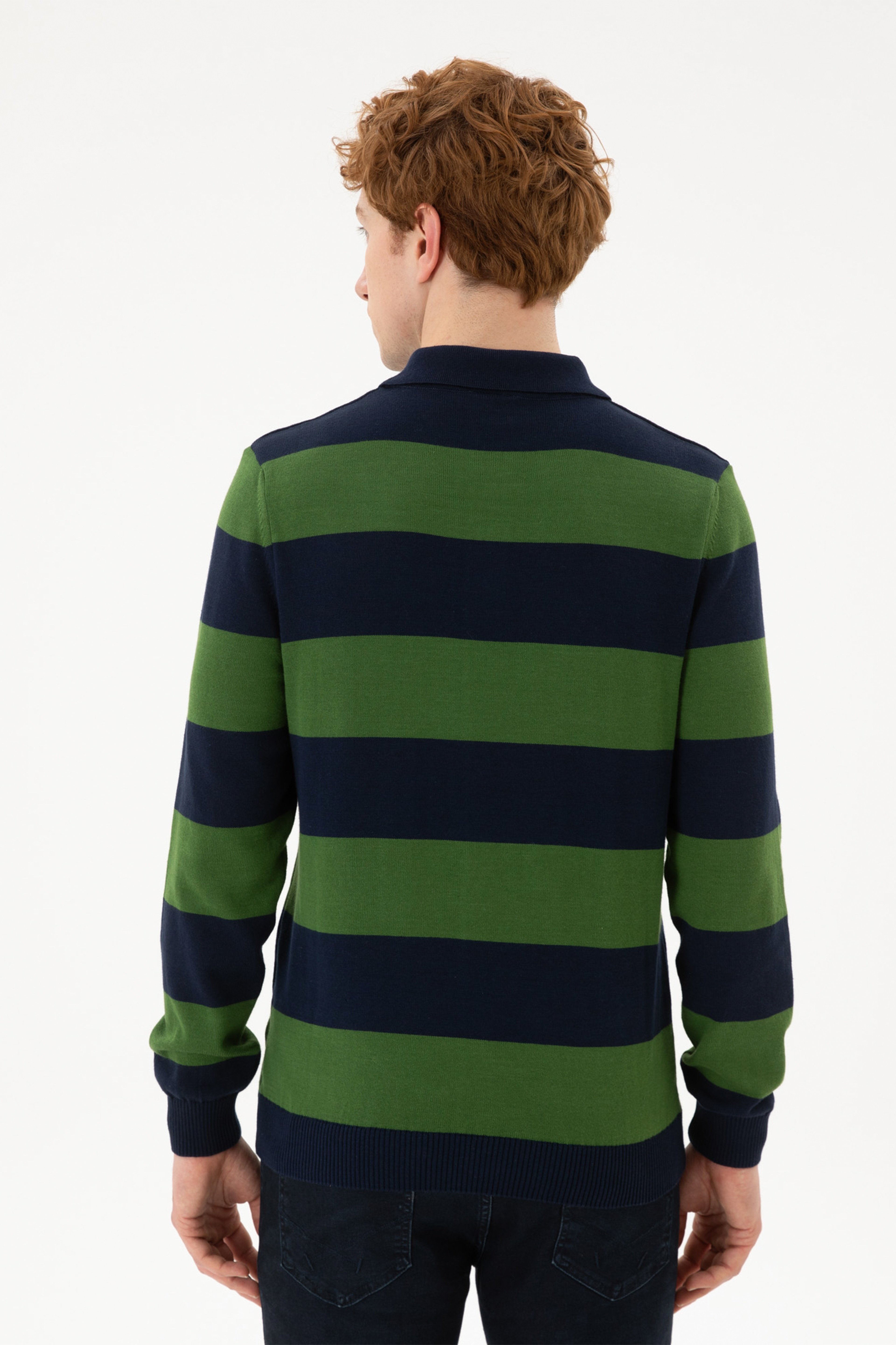 Erkek Yeşil Polo Yaka Kazak - Image 5