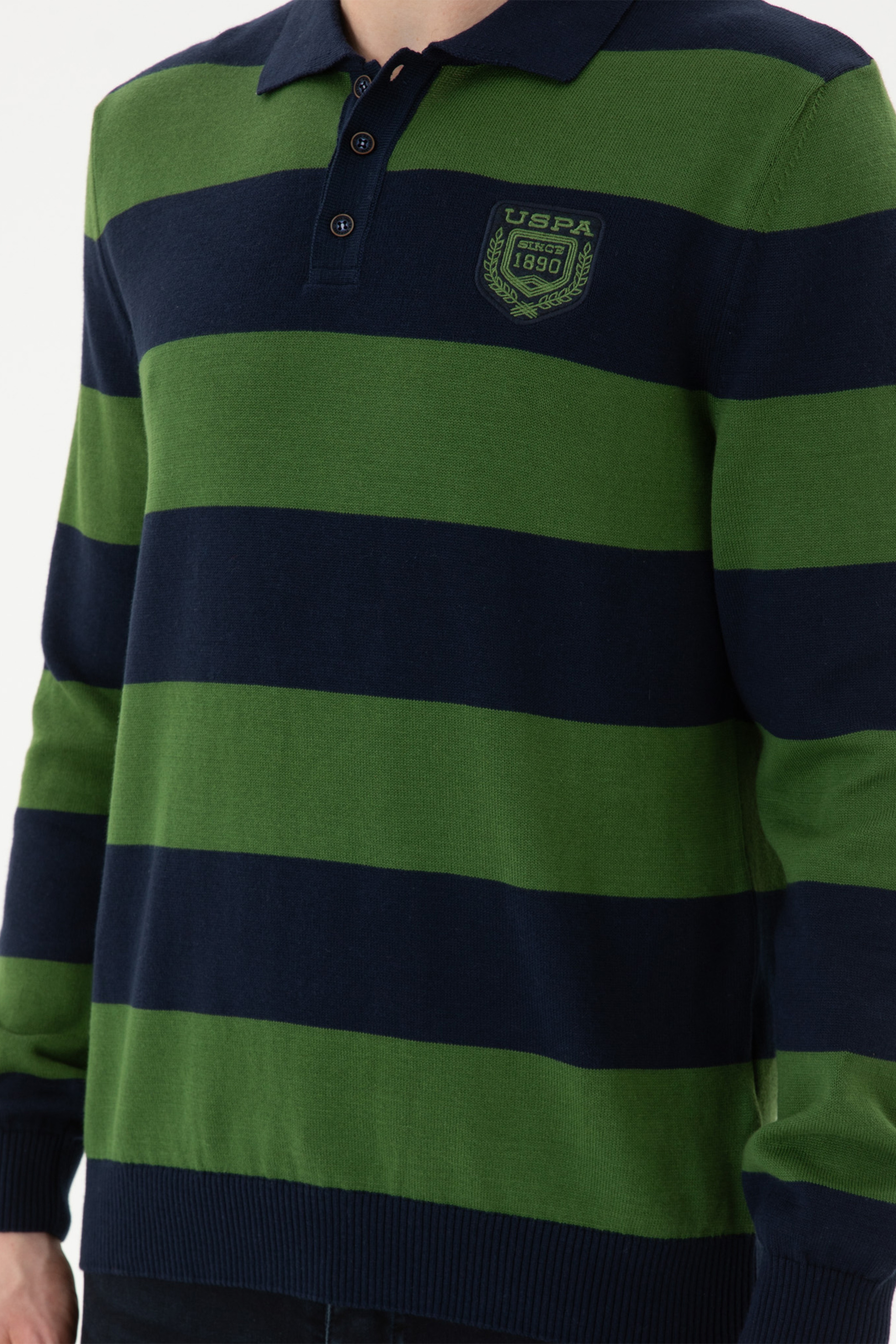 Erkek Yeşil Polo Yaka Kazak - Image 6
