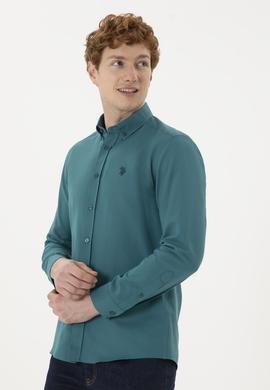 Erkek Koyu Yeşil Uzun Kollu Basic Gömlek - 50288629075