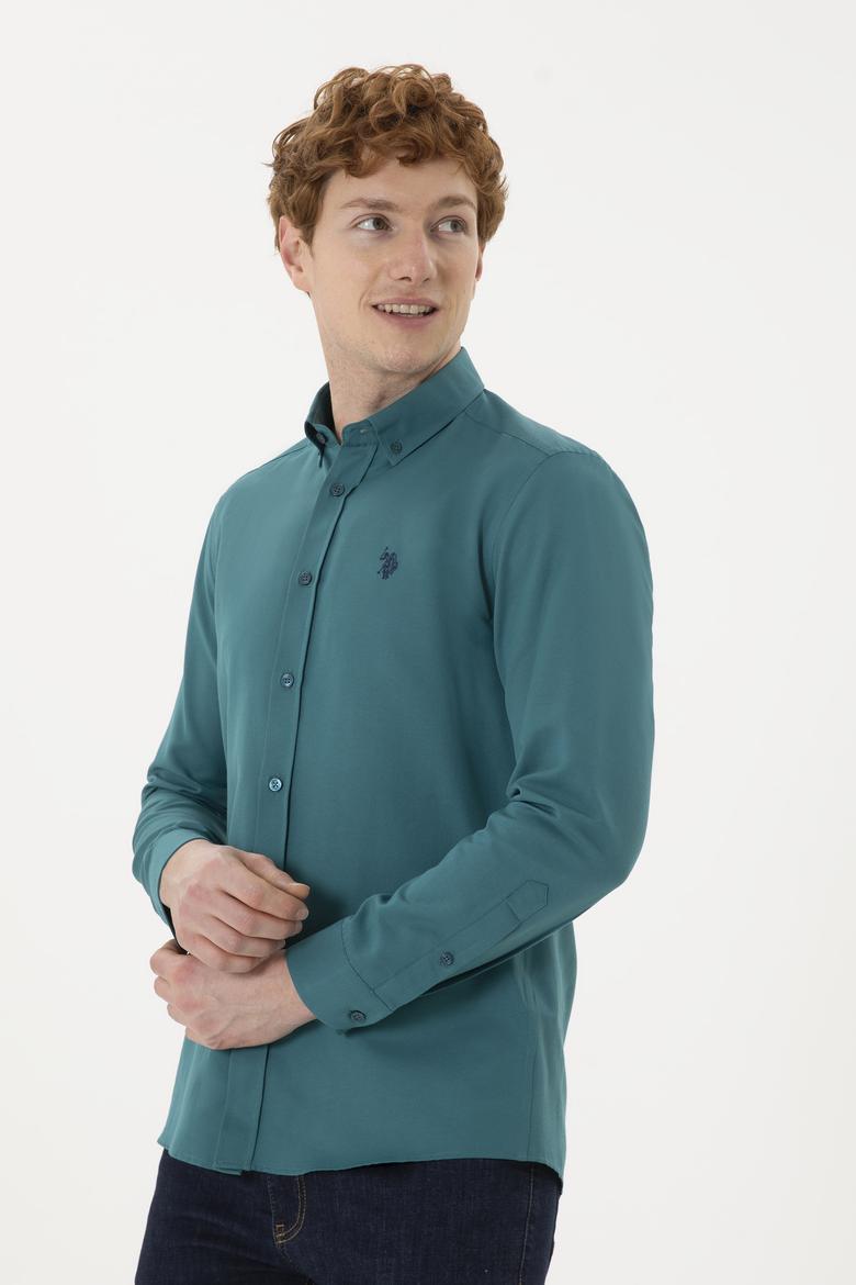 Erkek Koyu Yeşil Uzun Kollu Basic Gömlek - 50288629075