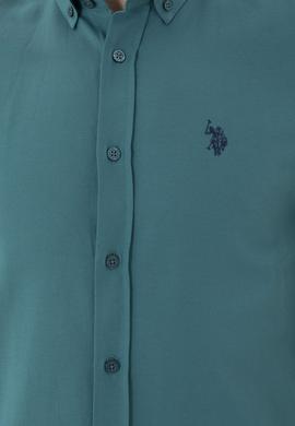 Erkek Koyu Yeşil Uzun Kollu Basic Gömlek - 50288629075