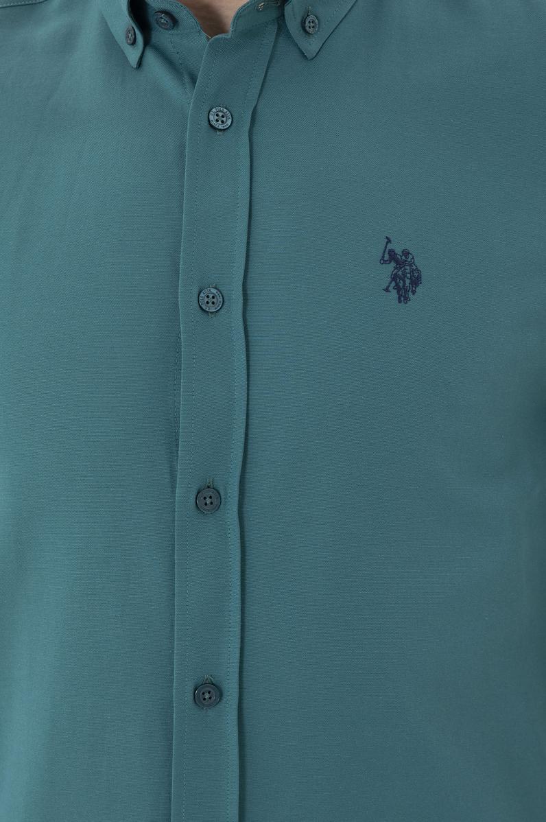 Erkek Koyu Yeşil Uzun Kollu Basic Gömlek