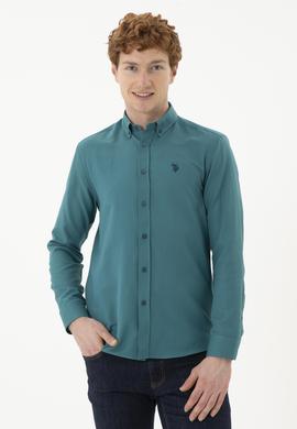 Erkek Koyu Yeşil Uzun Kollu Basic Gömlek - 50288629075