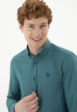 Erkek Koyu Yeşil Uzun Kollu Basic Gömlek - 50288629075