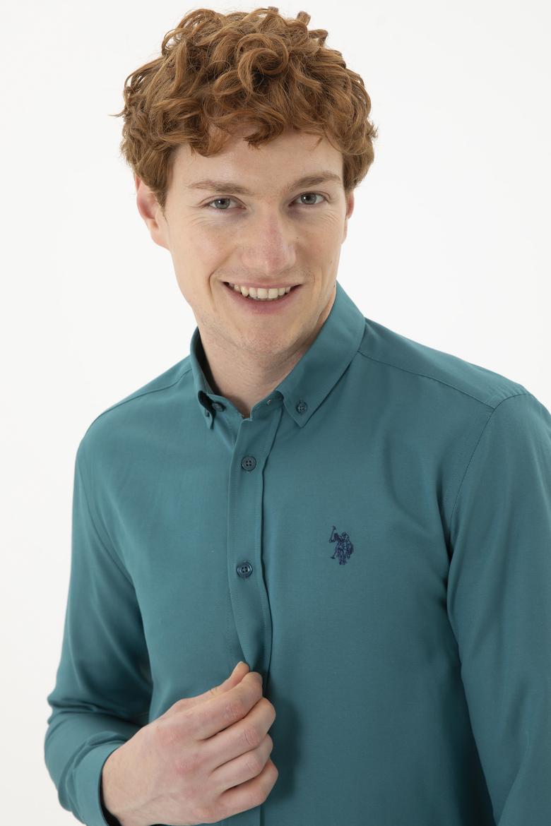 Erkek Koyu Yeşil Uzun Kollu Basic Gömlek - 50288629075