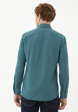 Erkek Koyu Yeşil Uzun Kollu Basic Gömlek - 50288629075