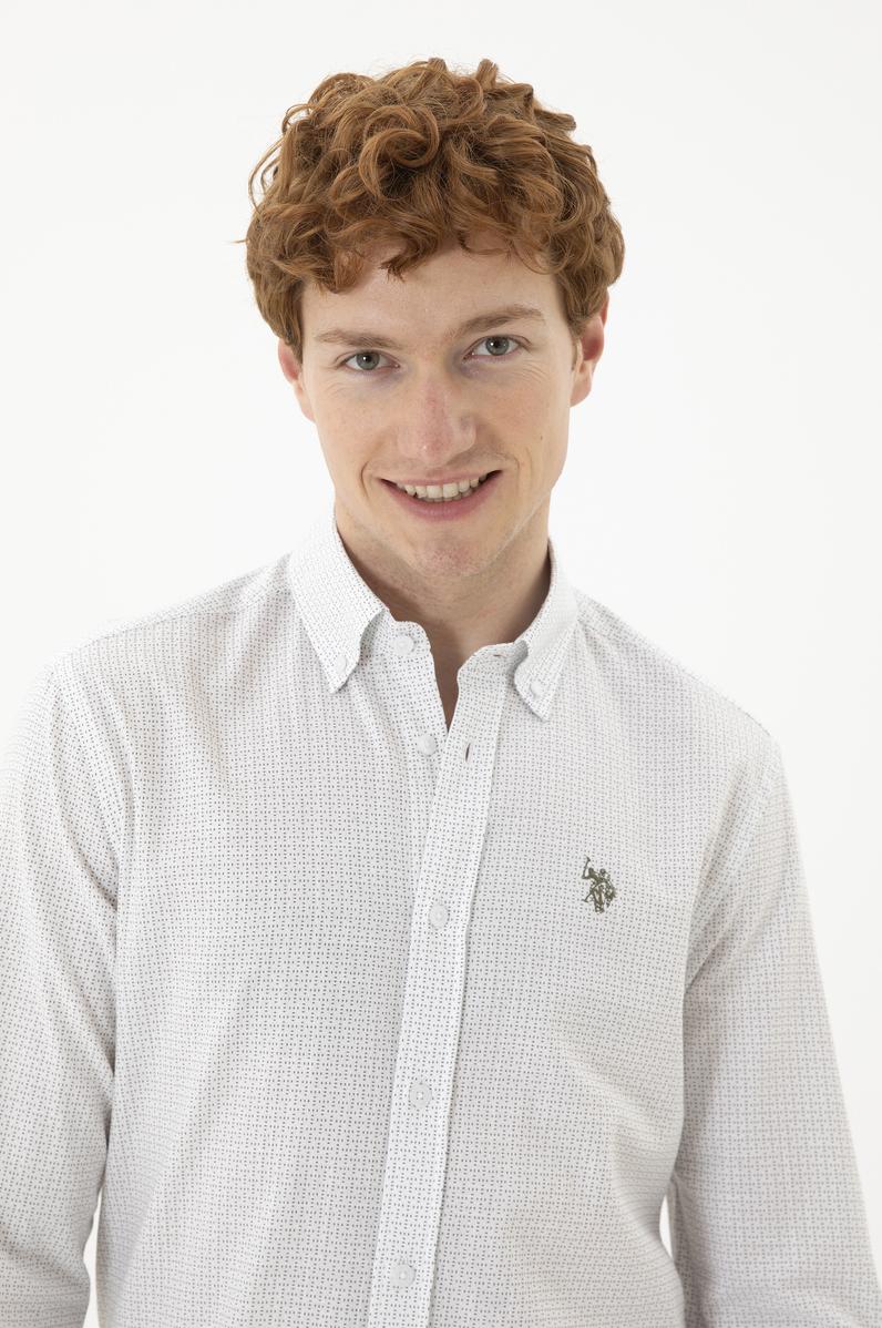 Erkek Baskılı Beyaz Gömlek