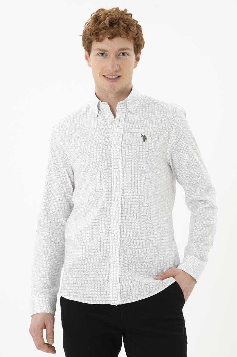 Erkek Baskılı Beyaz Gömlek