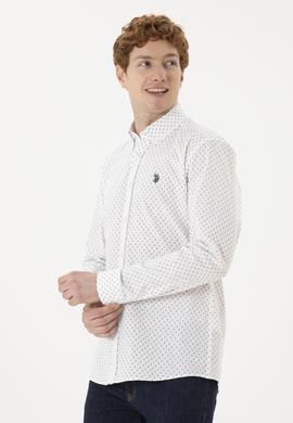 Erkek Bej Baskılı Beyaz Gömlek - 50288677007