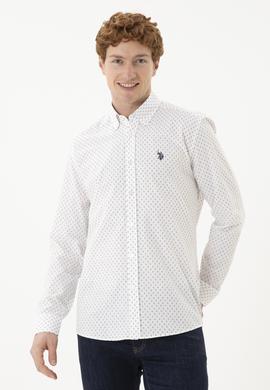 Erkek Bej Baskılı Beyaz Gömlek - 50288677007